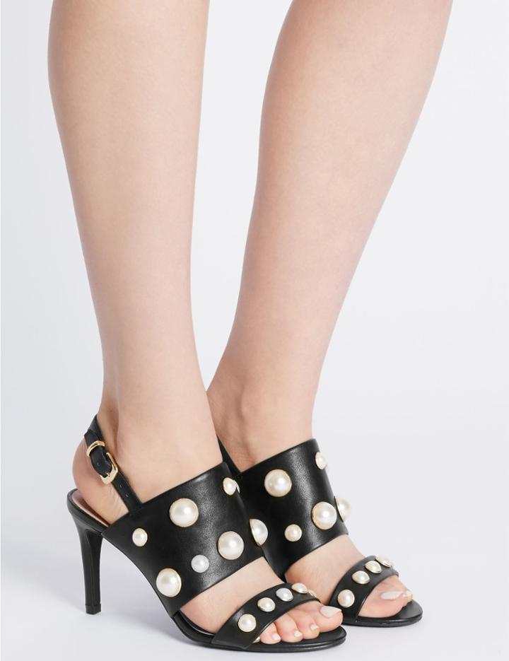 Marks & Spencer Stiletto Buckle Pearl Sandals With Insolia&reg; Black