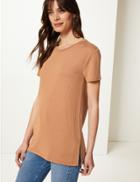 Marks & Spencer Textured Longline Short Sleeve Tunic Ginger