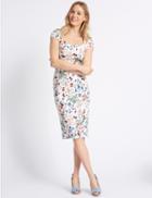 Marks & Spencer Floral Print Fuller Bust Bodycon Midi Dress Ivory Mix