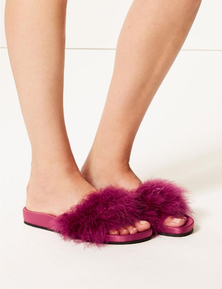 Marks & Spencer Fluffy Mule Slippers Berry