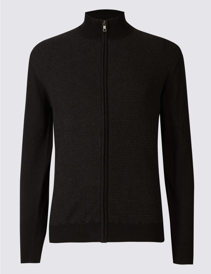 Marks & Spencer Pure Cotton Textured Cardigan Black Mix