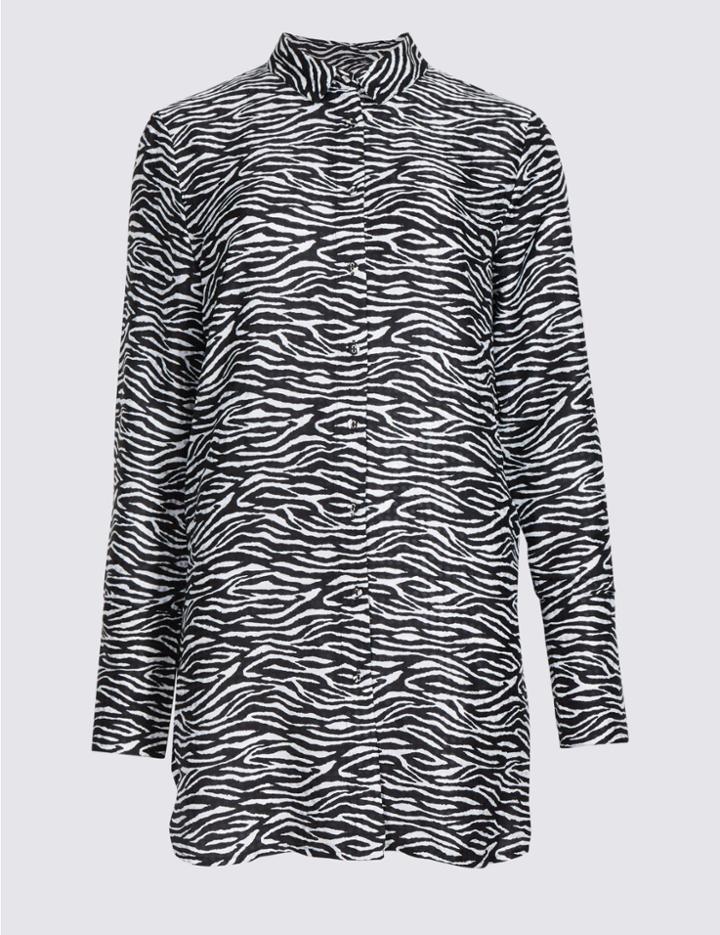 Marks & Spencer Zebra Print Long Sleeve Longline Shirt Black Mix