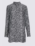 Marks & Spencer Zebra Print Long Sleeve Longline Shirt Black Mix