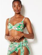Marks & Spencer Floral Print Padded Plunge Bikini Top Green Mix