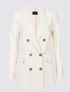 Marks & Spencer Linen Blend Double Breasted Blazer Cream