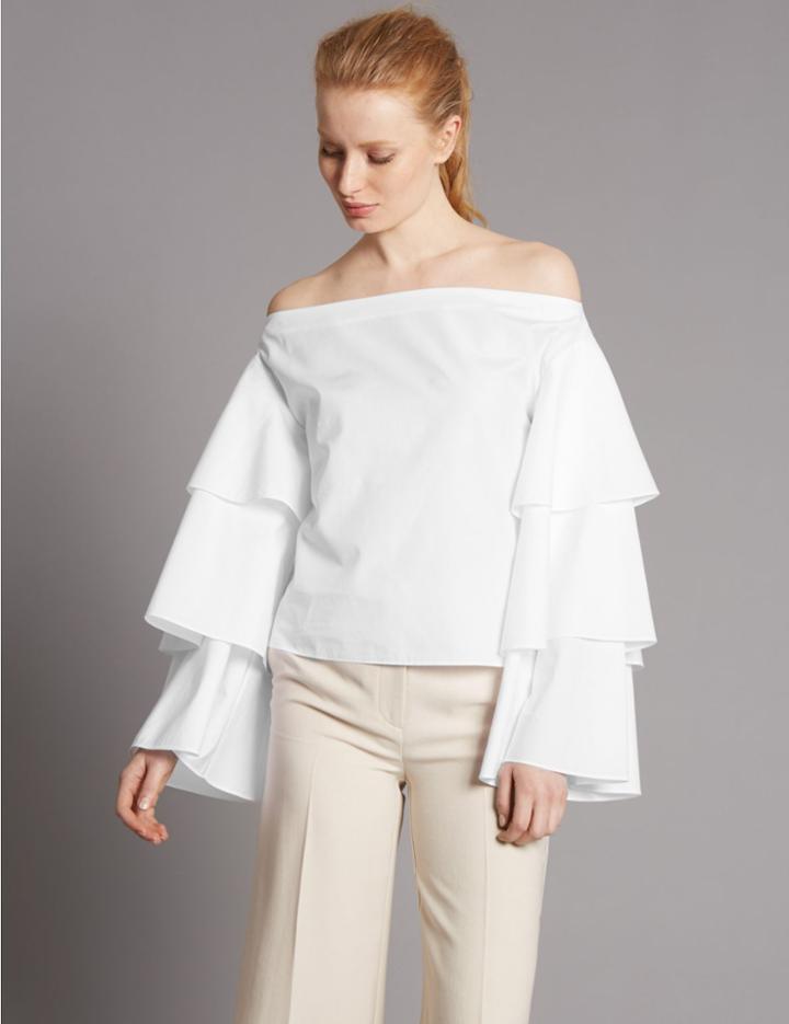 Marks & Spencer Pure Cotton Long Sleeve Bardot Top White