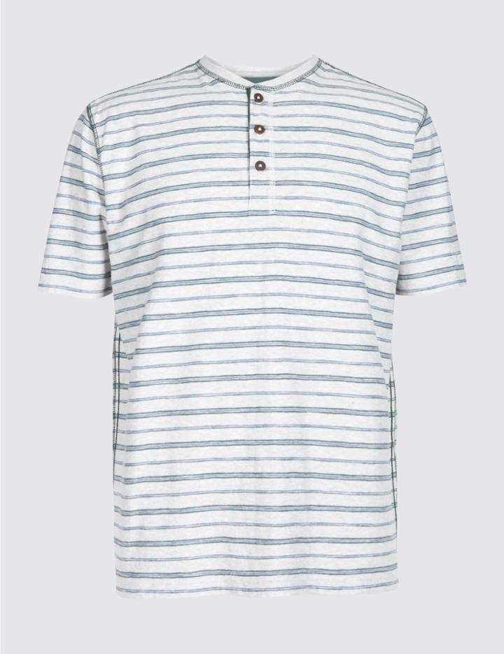 Marks & Spencer Pure Cotton Striped Top Ecru