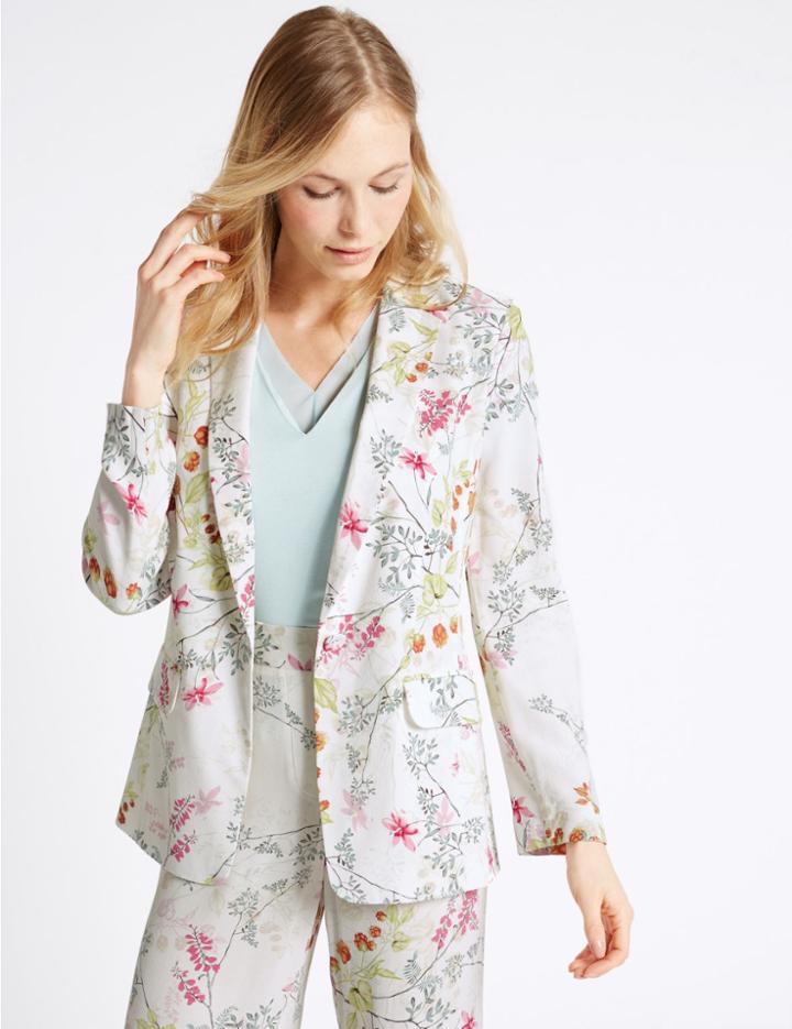 Marks & Spencer Floral Print Jacket Cream Mix