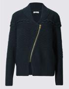 Marks & Spencer Collared Neck Cable Knitted Cardigan Navy