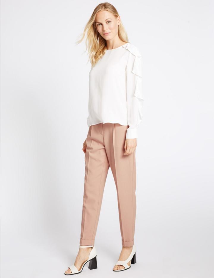 Marks & Spencer Tie Waist Tapered Leg Trousers Pale Pink