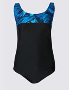 Marks & Spencer Plus Secret Slimming&trade; Palm Print Sporty Swimsuit Black Mix