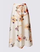 Marks & Spencer Floral Print A-line Midi Skirt Ivory Mix