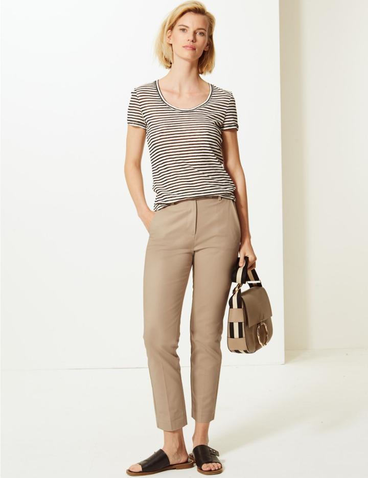 Marks & Spencer Cotton Rich Slim 7/8th Leg Trousers Coffee