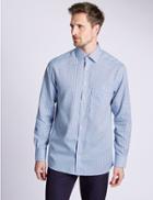 Marks & Spencer Pure Cotton Non-iron Checked Shirt Blue Mix