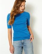 Marks & Spencer Pure Cotton Boat Neck Regular Fit T-shirt Azure Blue