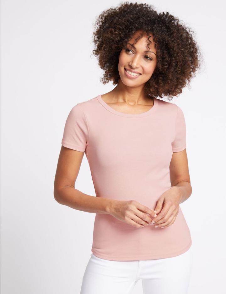 Marks & Spencer Pure Cotton Round Neck Short Sleeve T-shirt Blush