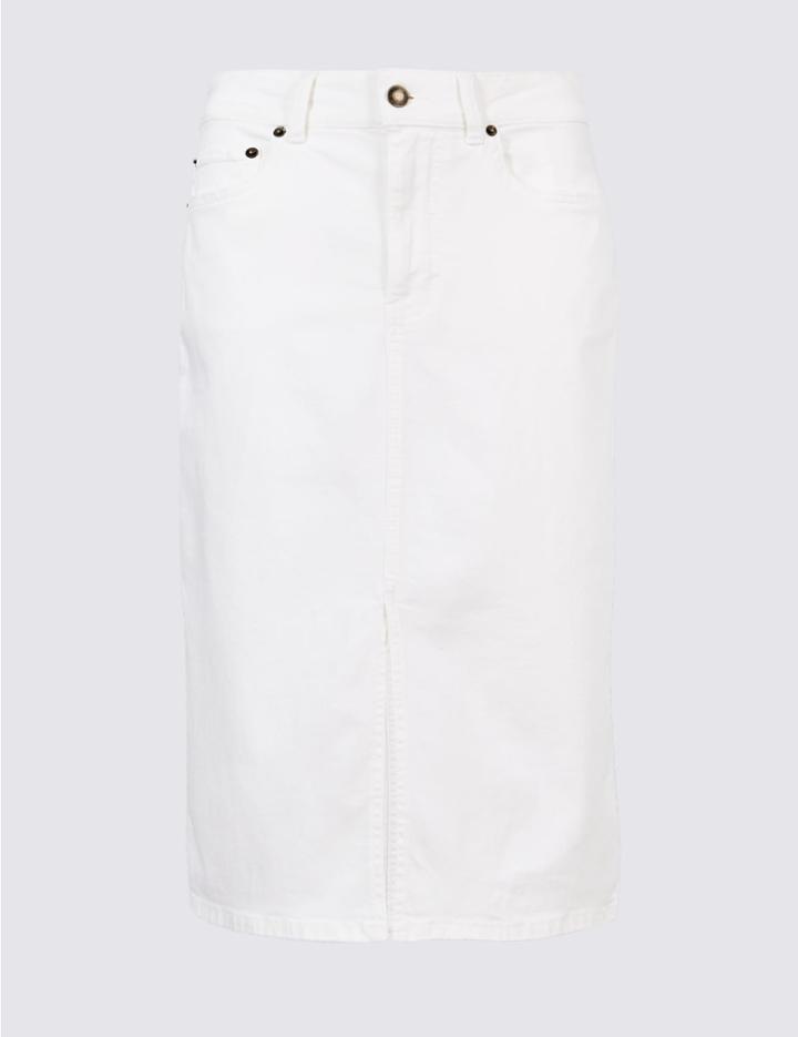 Marks & Spencer Denim Midi Skirt Soft White
