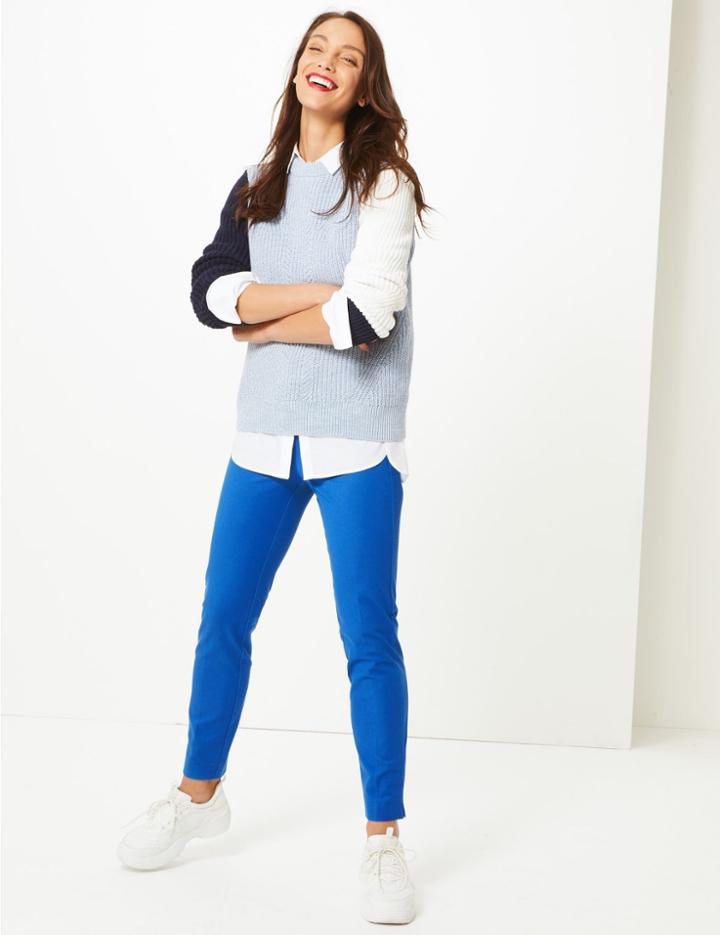 Marks & Spencer Cotton Blend Ankle Grazer Trousers Azure Blue