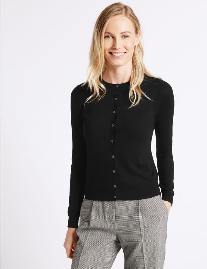 Marks & Spencer Long Sleeve Round Neck Cardigan Black