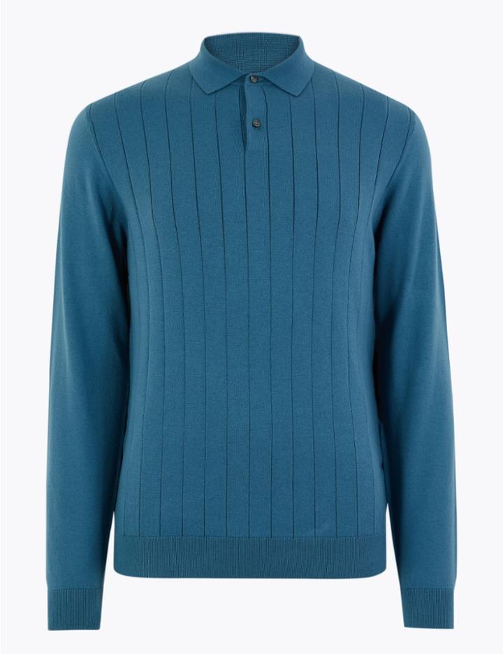 Marks & Spencer Supima Cotton Knitted Polo Shirt Petrol