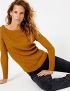 Marks & Spencer Ribbed Button Shoulder Jumper Antique Brass