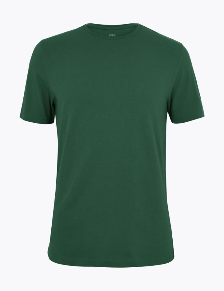 Marks & Spencer Slim Fit Pure Cotton Crew Neck T-shirt Dark Green