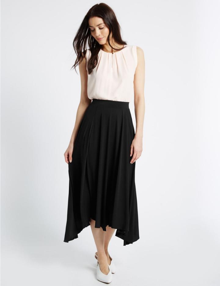 Marks & Spencer Dipped Hem A-line Midi Skirt Black