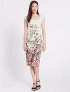 Marks & Spencer Cotton Rich Floral Print Bodycon Dress Ivory Mix