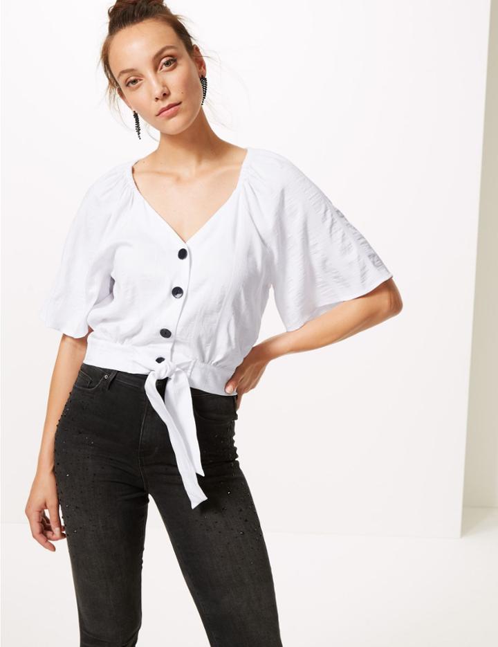 Marks & Spencer V-neck Half Sleeve Blouse Ivory