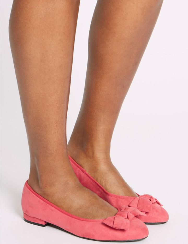 Marks & Spencer Extra Wide Fit Bow Ballet Pumps Cerise