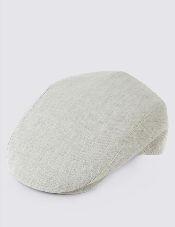 Marks & Spencer Pure Linen Cool & Fresh&trade; Checked Flat Cap Beige