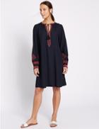 Marks & Spencer Embroidered Long Sleeve Tunic Dress Navy Mix