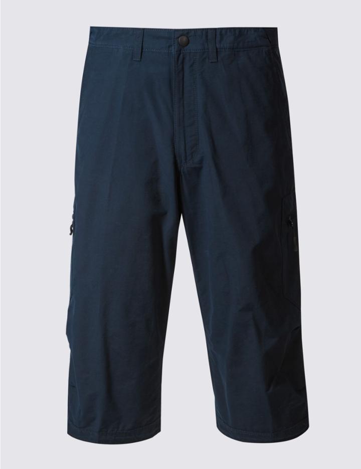 Marks & Spencer Cotton Rich Trekking Shorts With Belt Navy