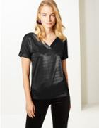Marks & Spencer Sparkly V-neck Short Sleeve T-shirt Black