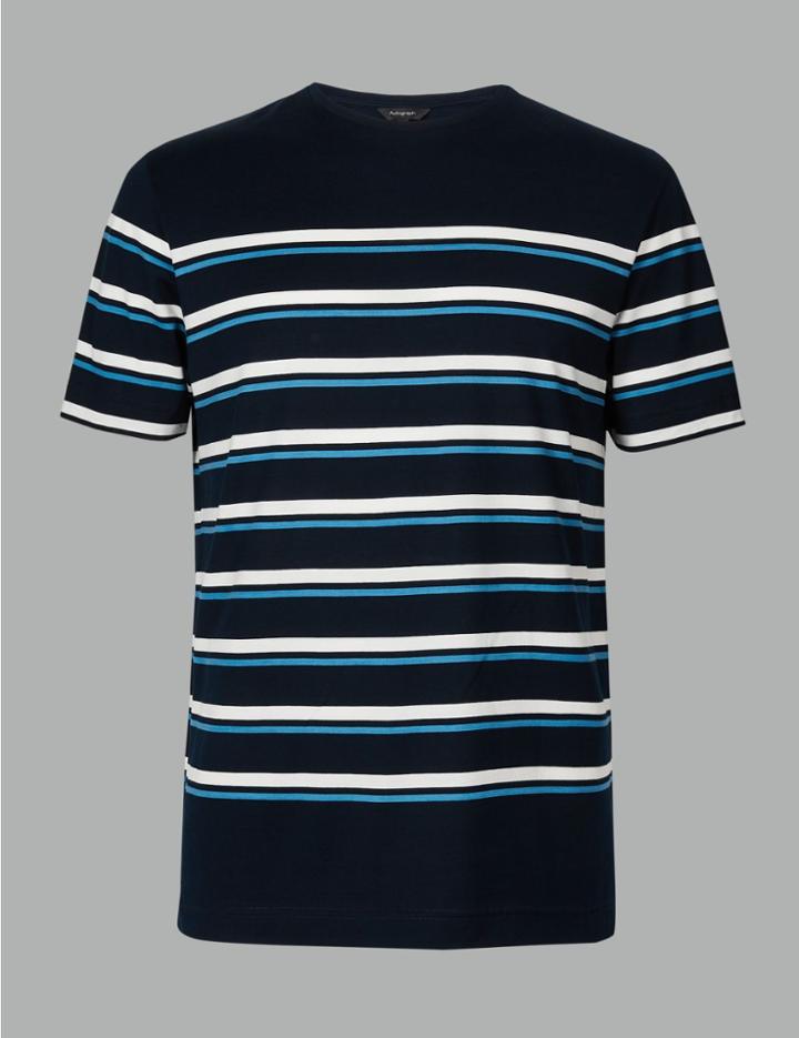 Marks & Spencer Supima&reg; Cotton Striped T-shirt Navy Mix
