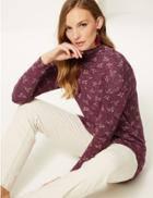 Marks & Spencer Printed Funnel Neck Long Sleeve Top Plum Mix