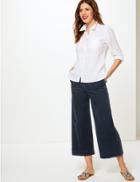 Marks & Spencer Pure Cotton Wide Leg Cropped Trousers Navy