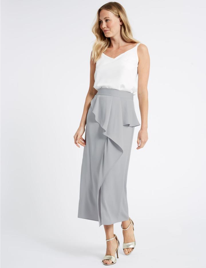 Marks & Spencer Frill Maxi Skirt Silver Grey
