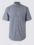 Marks & Spencer Pure Cotton Checked Shirt Dark Marine