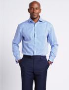 Marks & Spencer Pure Cotton Regular Fit Striped Shirt Dark Blue Mix