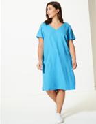 Marks & Spencer Curve Short Sleeve Shift Dress Blue