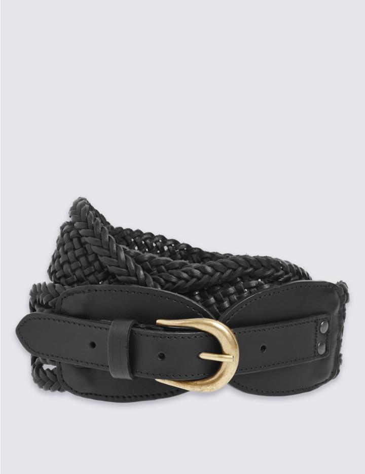 Marks & Spencer Leather Weave Waist Belt Black
