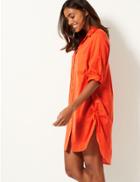 Marks & Spencer Pure Cotton Long Sleeve Beach Dress Orange