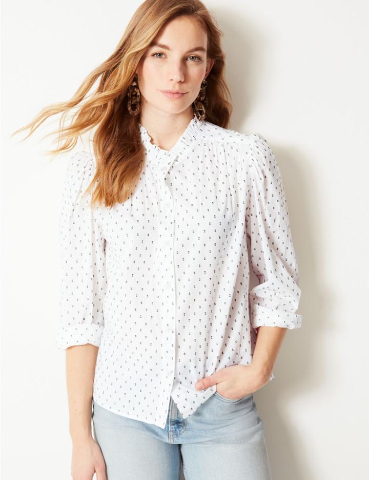 Marks & Spencer Printed High Neck Long Sleeve Shirt Ivory