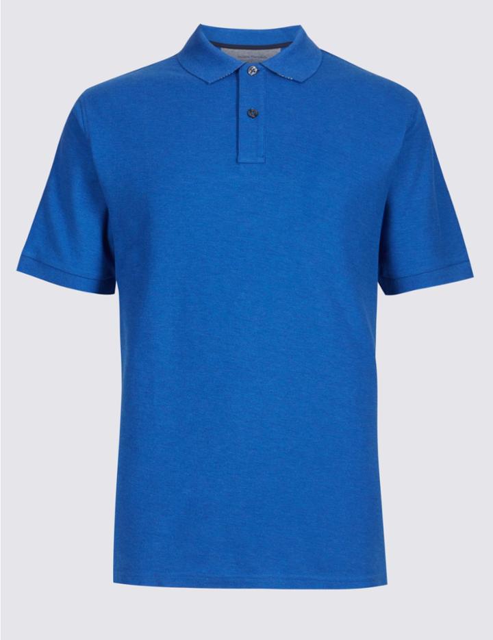 Marks & Spencer Pure Cotton Pique Polo Shirt Bright Blue Mix