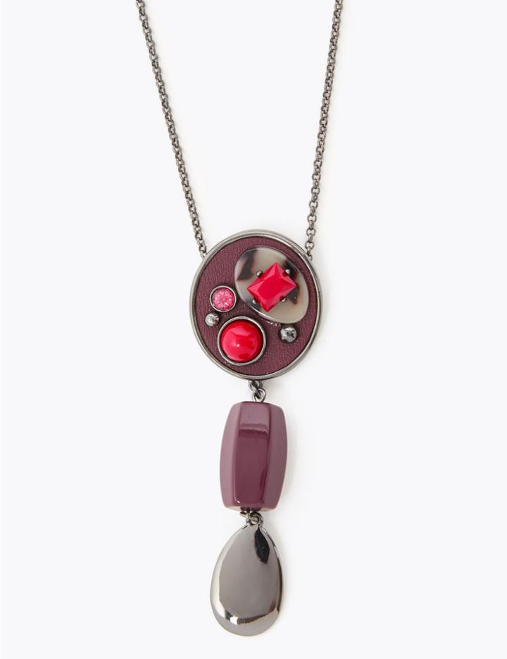 Marks & Spencer Encrusted Pendant Necklace Purple Mix