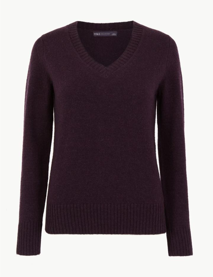 Marks & Spencer Wool Rich V-neck Jumper Mulberry