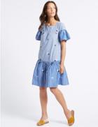 Marks & Spencer Pure Cotton Embroidered Tunic Dress Blue Mix