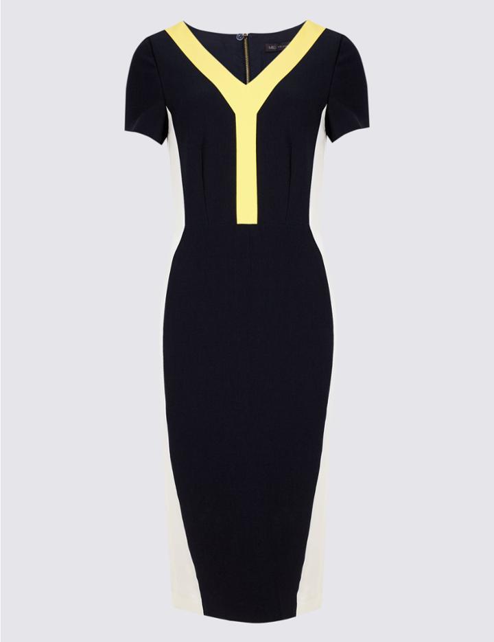 Marks & Spencer Colour Block Short Sleeve Pencil Dress Black