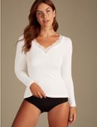 Marks & Spencer Thermal Long Sleeve Top With Silk Light Cream